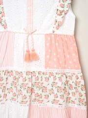 Miss Pink 100% Cotton Patchwork Dress With Tassel Belt - Image 3 of 3