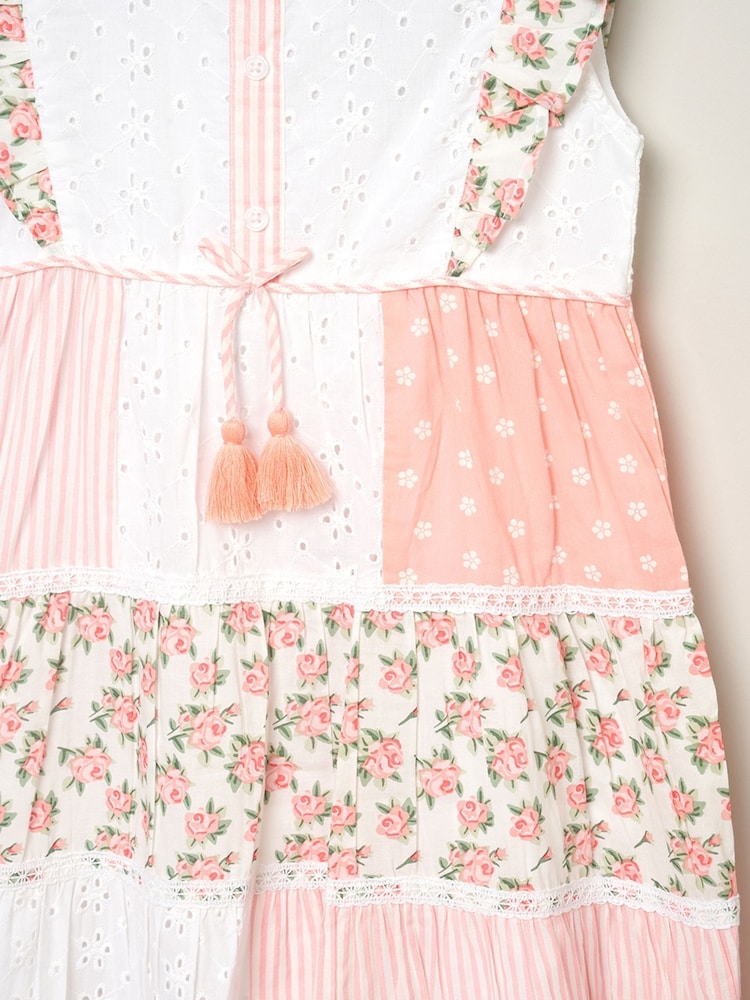 Miss Pink 100% Cotton Patchwork Dress With Tassel Belt - Image 3 of 3