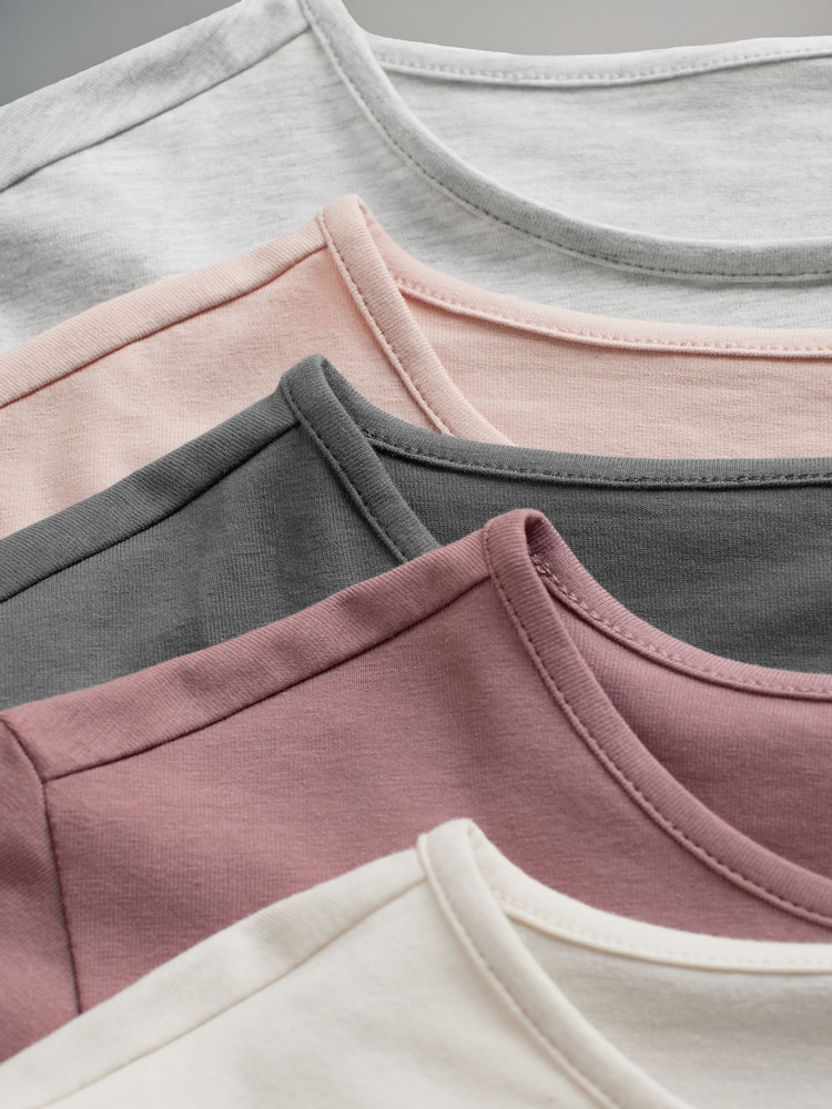 The Set Light Grey/Light Pink/Slate Grey/Cream/Mauve Pink 5 Pack Long Sleeve Crew Neck T-Shirts - Image 12 of 13
