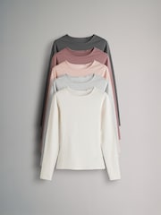 The Set Light Grey/Light Pink/Slate Grey/Cream/Mauve Pink 5 Pack Long Sleeve Crew Neck T-Shirts - Image 2 of 13