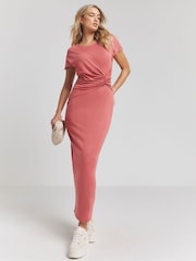 Simply Be Pink Twist Front Premium Jersey Dress - Image 1 of 4