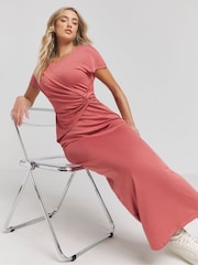 Simply Be Pink Twist Front Premium Jersey Dress - Image 2 of 4