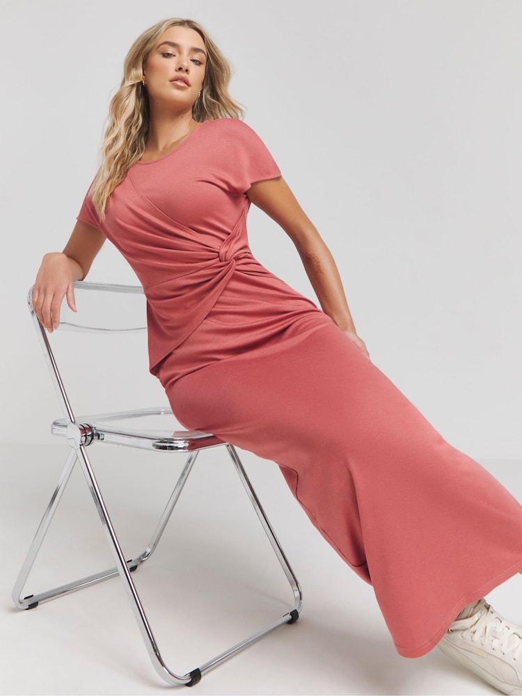 Simply Be Pink Twist Front Premium Jersey Dress - Image 2 of 4