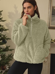 Sage Green Borg Half Zip Jacket - Image 1 of 8