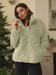 Sage Green Borg Half Zip Jacket - Image 2 of 8