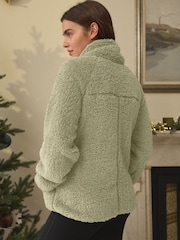 Sage Green Borg Half Zip Jacket - Image 3 of 8
