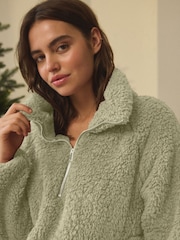 Sage Green Borg Half Zip Jacket - Image 4 of 8