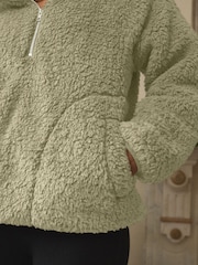 Sage Green Borg Half Zip Jacket - Image 5 of 8