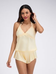 Boux Avenue Yellow Carly Halter Satin Short Pyjamas Set - Image 1 of 6