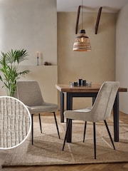 Set of 2 Textured Chenille Light Natural Hamilton Black Leg Quilted Dining Chairs - Image 1 of 8