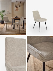 Set of 2 Textured Chenille Light Natural Hamilton Black Leg Quilted Dining Chairs - Image 2 of 8