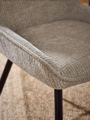 Set of 2 Textured Chenille Light Natural Hamilton Black Leg Quilted Dining Chairs - Image 3 of 8