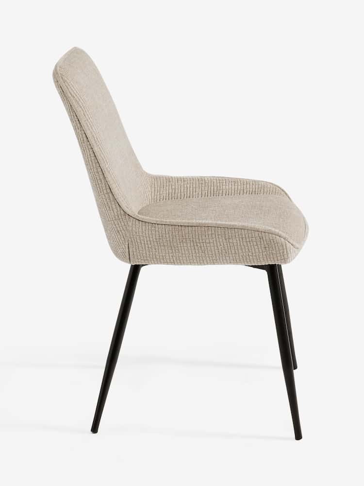 Set of 2 Textured Chenille Light Natural Hamilton Black Leg Quilted Dining Chairs - Image 5 of 5