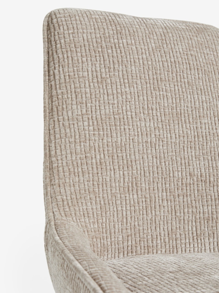 Set of 2 Textured Chenille Light Natural Hamilton Black Leg Quilted Dining Chairs - Image 8 of 8