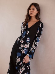 Mint Velvet Black Floral Midi Dress - Image 2 of 3