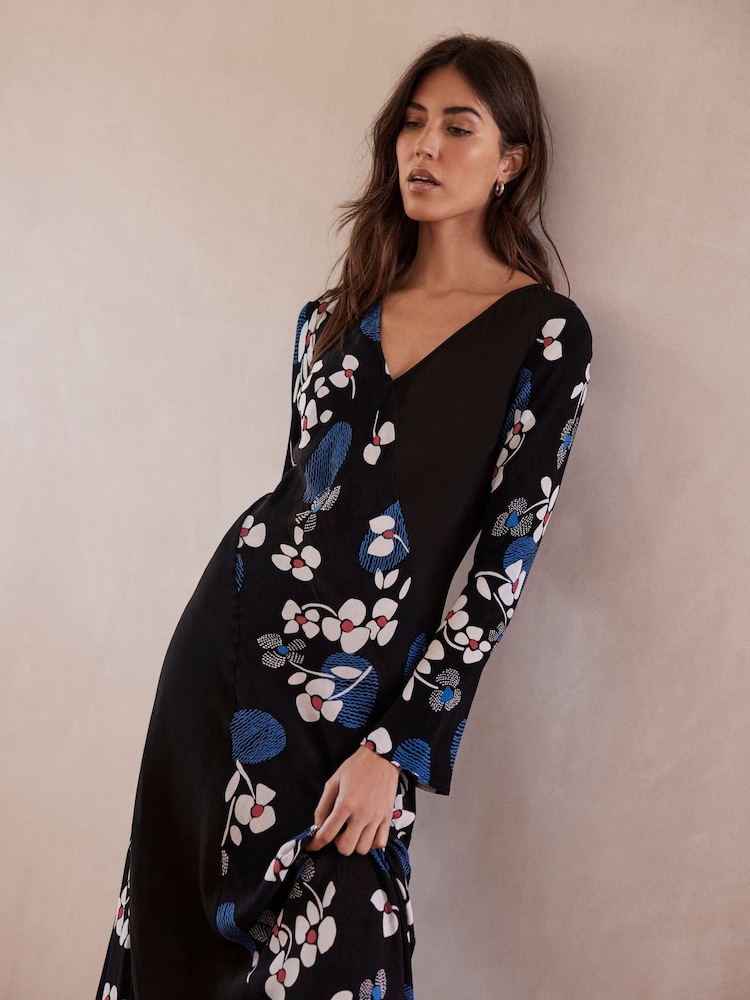 Mint Velvet Black Floral Midi Dress - Image 2 of 3 Mint Velvet Black Floral Midi Dress - Image 2 of 3