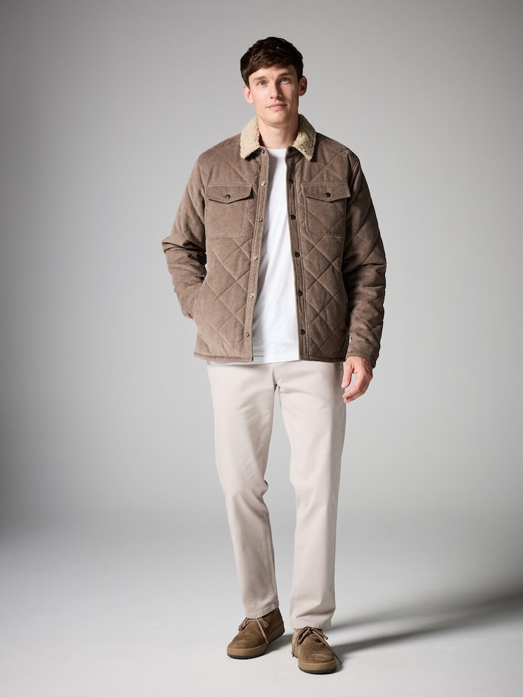 Stone Natural Borg Lined Diamond Quilt Cord Shacket - Image 2 of 10 Stone Natural Borg Lined Diamond Quilt Cord Shacket - Image 2 of 10