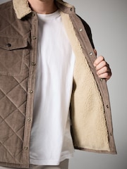 Stone Natural Borg Lined Diamond Quilt Cord Shacket - Image 5 of 10