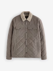 Stone Natural Borg Lined Diamond Quilt Cord Shacket - Image 6 of 10