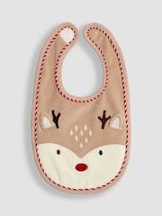 JoJo Maman Bébé Brown Reindeer Bib - Image 1 of 3