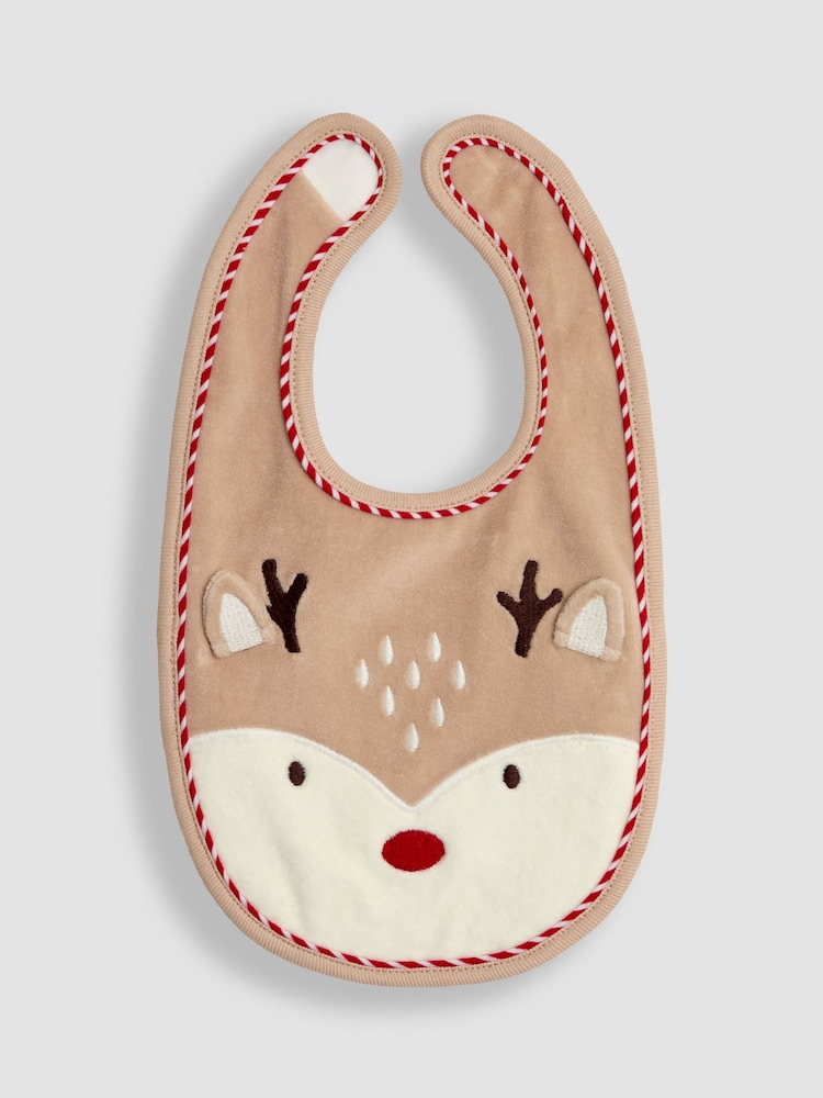 JoJo Maman Bébé Brown Reindeer Bib - Image 1 of 3