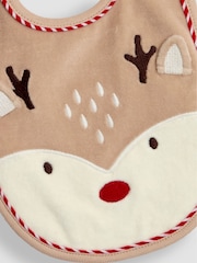 JoJo Maman Bébé Brown Reindeer Bib - Image 3 of 3