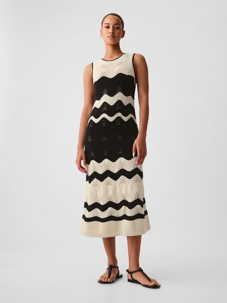 Gap Black Sleeveless Knit Crochet Midi Dress - Image 2 of 6