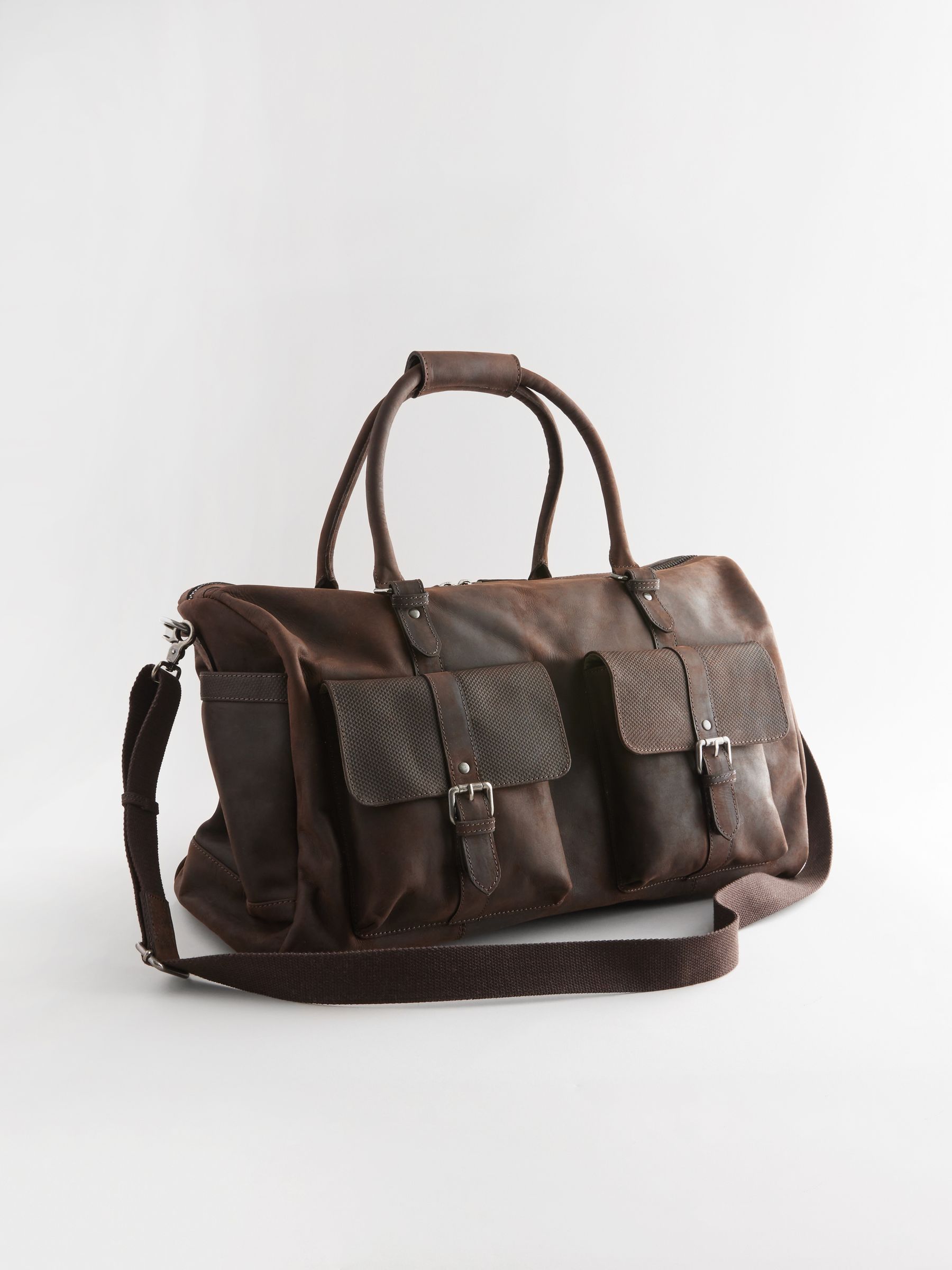 Buy Brown Textured Oily Leather Holdall from Next Luxembourg