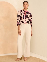 Love & Roses Floral Black/Pink Animal Tipped Crew Neck Long Sleeve Blouse - Image 4 of 4