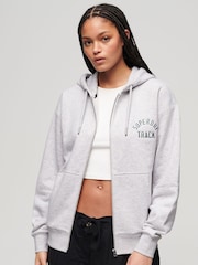 Superdry Grey Boyfriend College Logo Zip Hoodie - Image 1 of 6