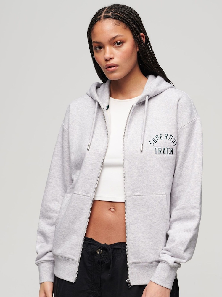 Superdry Grey Boyfriend College Logo Zip Hoodie - Image 1 of 6