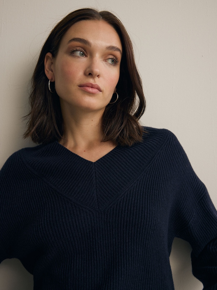 Blue Navy V-Neck Knit Jumper - Image 1 of 5