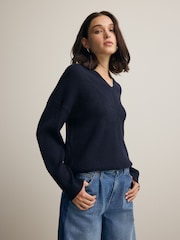 Blue Navy V-Neck Knit Jumper - Image 3 of 5