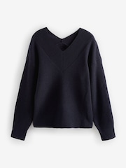 Blue Navy V-Neck Knit Jumper - Image 4 of 5