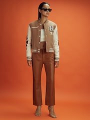 Reiss x McLaren F1 Team Camel/Ecru McLaren F1 Leather Varsity Jacket - Image 3 of 7