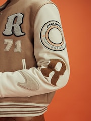 Reiss x McLaren F1 Team Camel/Ecru McLaren F1 Leather Varsity Jacket - Image 4 of 7