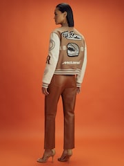 Reiss x McLaren F1 Team Camel/Ecru McLaren F1 Leather Varsity Jacket - Image 5 of 7