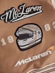 Reiss x McLaren F1 Team Camel/Ecru McLaren F1 Leather Varsity Jacket - Image 6 of 7