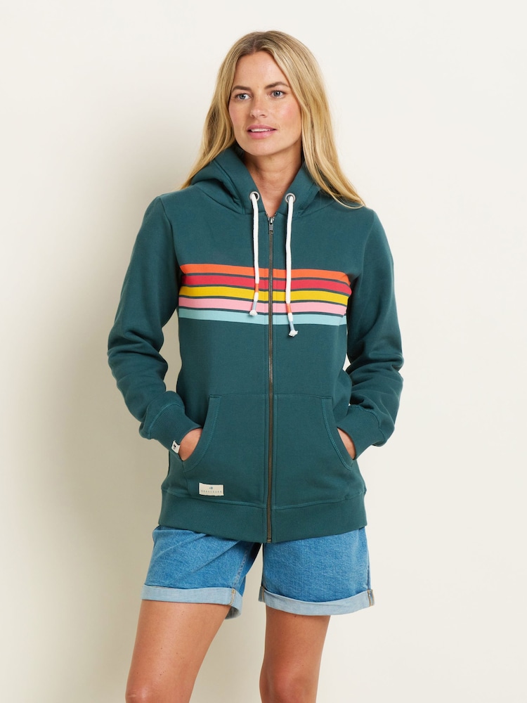 Brakeburn Blue Retro Stripe Zip Thru Hoodie - Image 1 of 5