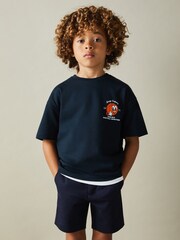 Reiss Washed Navy Nets 3-9 yrs Oversized Cotton Basketball Motif Crew Neck T-Shirt - Image 3 of 5