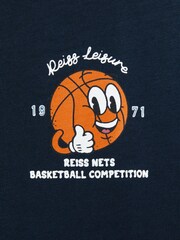 Reiss Washed Navy Nets 3-9 yrs Oversized Cotton Basketball Motif Crew Neck T-Shirt - Image 5 of 5