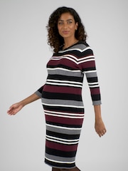JoJo Maman Bébé Red Knit Round Neck Stripe Maternity Dress - Image 3 of 4