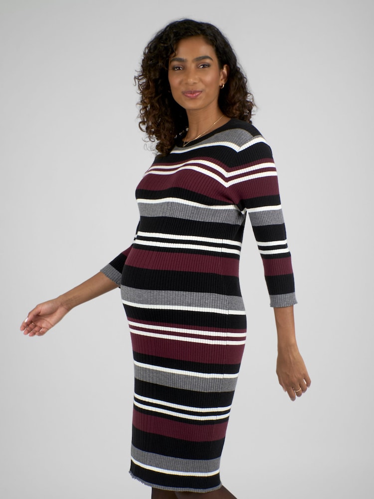 JoJo Maman Bébé Red Knit Round Neck Stripe Maternity Dress - Image 3 of 4