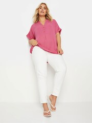 Yours Curve Pink Short Sleeve Half Placket Blouse - Image 2 of 5