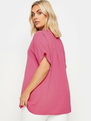Yours Curve Pink Short Sleeve Half Placket Blouse - Image 3 of 5