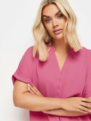 Yours Curve Pink Short Sleeve Half Placket Blouse - Image 4 of 5