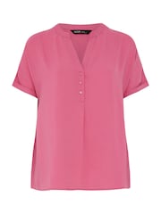 Yours Curve Pink Short Sleeve Half Placket Blouse - Image 5 of 5