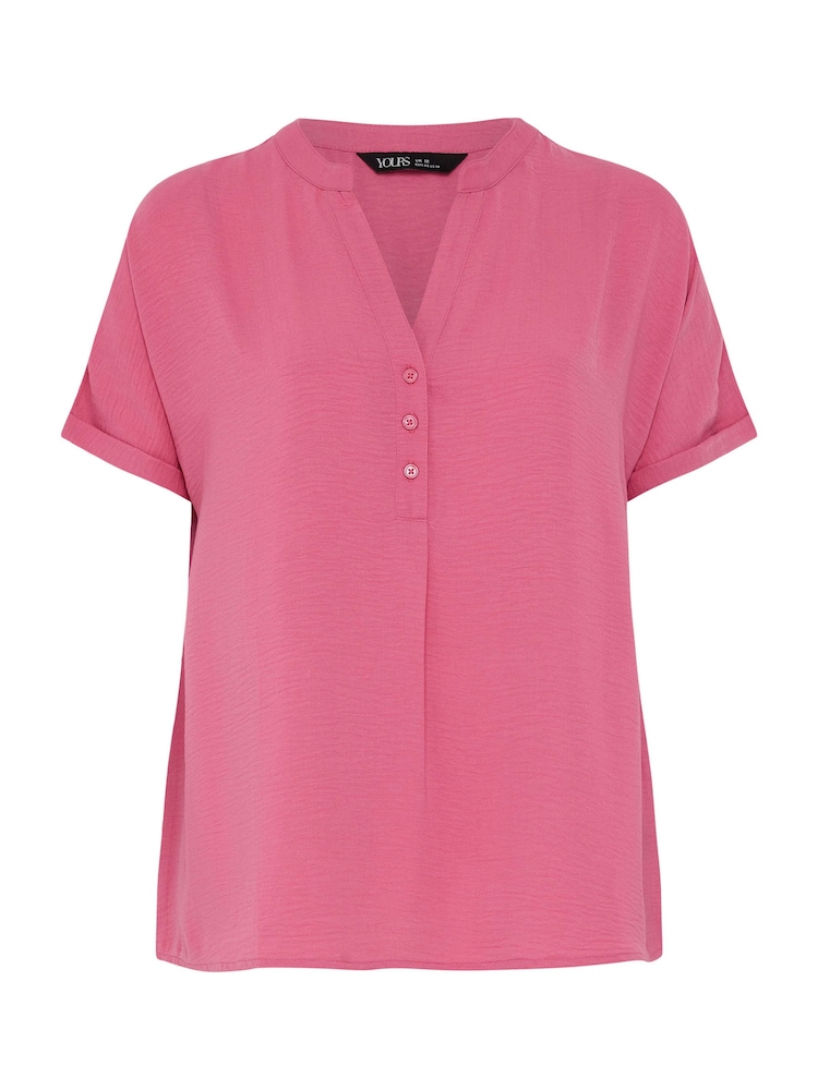 Yours Curve Pink Short Sleeve Half Placket Blouse - Image 5 of 5