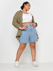 Yours Curve Blue Cargo Elastic Waist Shorts - Image 2 of 4
