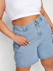 Yours Curve Blue Cargo Elastic Waist Shorts - Image 4 of 4